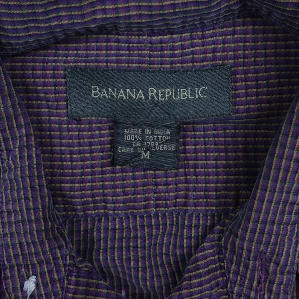 Banana Republic Shirt Mens Medium Pocket Button Up‎ Purple Plaid Long Sleeve